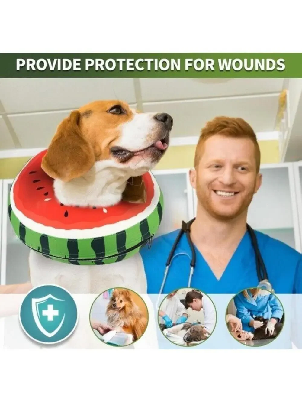 XL Protective Inflatable Dog Recovery Cone Soft Donut Cone XL Watermelon Blow Up